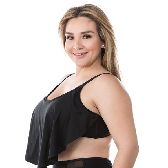 Plus Black 2 Piece Flounce Top Swimsuit - Picture 2 of 4